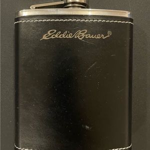 Eddie Bauer stainless steel leather wrapped flask with screw top